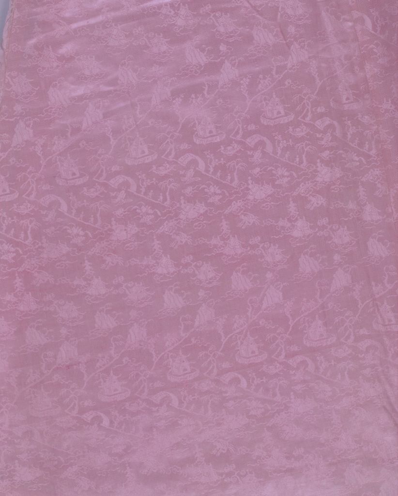 粉色风景纹暗花绫绵袍细部